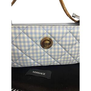 Versace blue cloth and leather checker bag